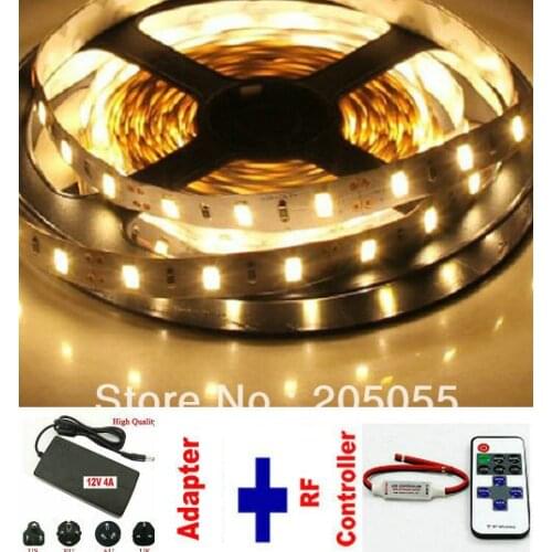 16FT 5630 Warm White LED Strip 5M 300 Leds Light NON-Waterproof 12V DC +RF Controller dimmer+Power supply/adapter