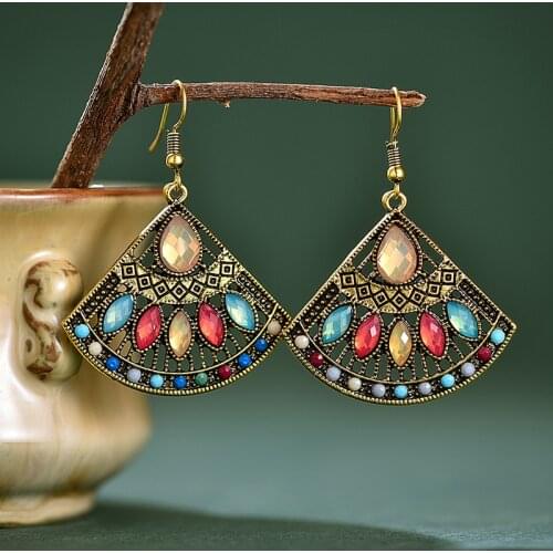 Retro Sector Turkish Crystal Indian Jhumka Earrings Womens Vintage Bohemia Boho Beads Earrings Tibetan Jewelry