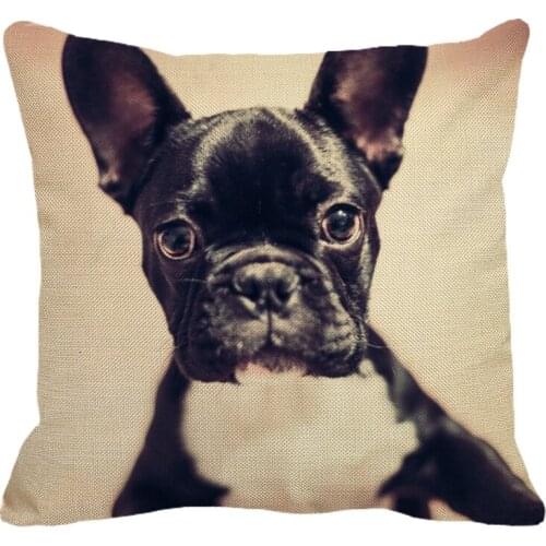 XUNYU French Bulldog Pattern Linen Pillow Case Home Sofa Square Decorative Pillows Cover Animal Cushion Cover 45X45cm AC088