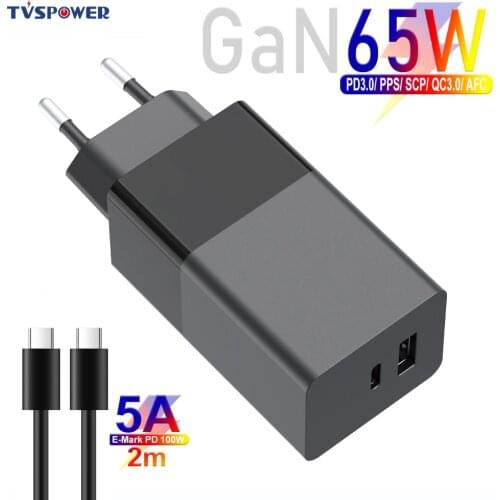 GaN PD 3.0 Fast USB Charger For Macbook iPhone 11 Pro Max Support AFC FCP SCP QC 3.0 For Samsung S10 Plus 65W Quick USB Charger