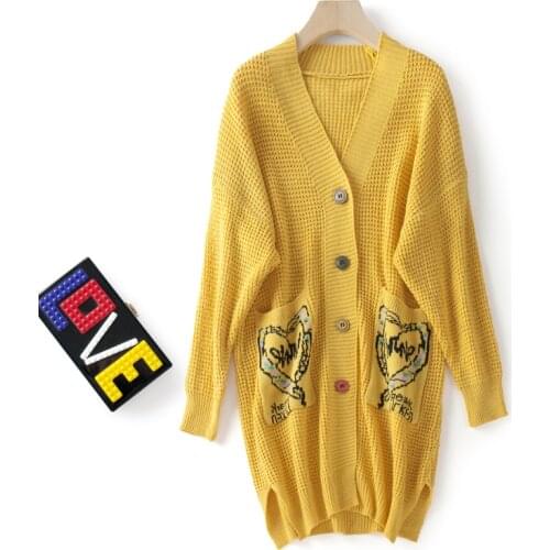 2021 new autumn and winter V-neck medium length Sweater Jacket Womens cardigan loose fashion versatile sweater small fragrance