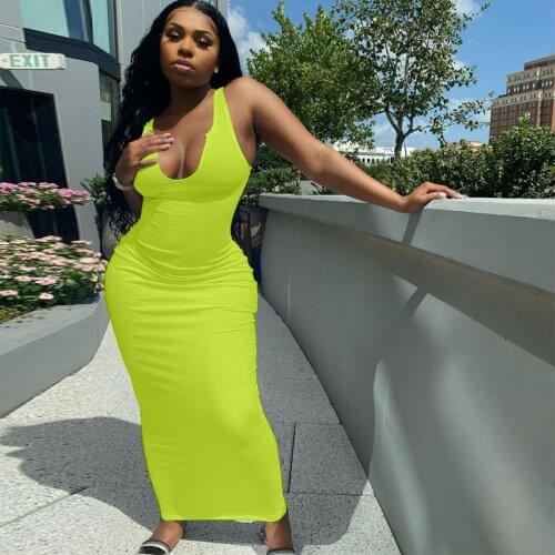 TNNAOFF Ribbed Knitted Bodycon Midi Dress for Women Birthday Outfits Summer sexy Elegant sleeveless V Neck Party Club Dresses