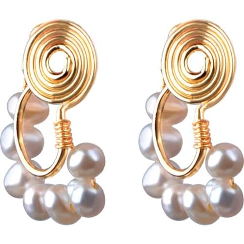 ZHIXI Natural Freshwater Pearl Handmade DIY Retro Clip Earrings Genuine 14K Gold Injection for Women Fine Jewelry E10007