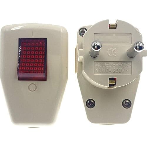 1PCS Schuko Germany Type F Rewireable Power Plug 250V 16 Amp W/ LED Indicator Switch