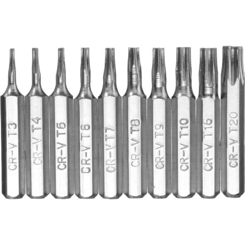 10pcs Torx Screwdriver Bit Set Hex Shank T3 T4 T5 T6 T7 T8 T9 T10 T15 T20 Screw Driver Bits Repair Mobile Phone Repair Tools