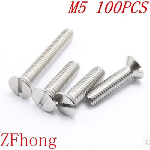 100pcs m5*6/8/10/12/14/16/18/20/22/25/30/35/40 Stainless steel slotted flat countersunk head machine screw