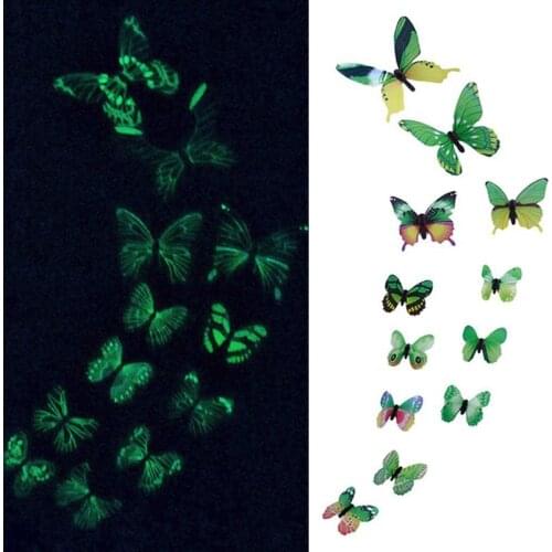 12pcs Luminous Butterfly Decal Art Wall Stickers Room Magnetic Home Decor butterflies glowing stickers stars shine in the dark