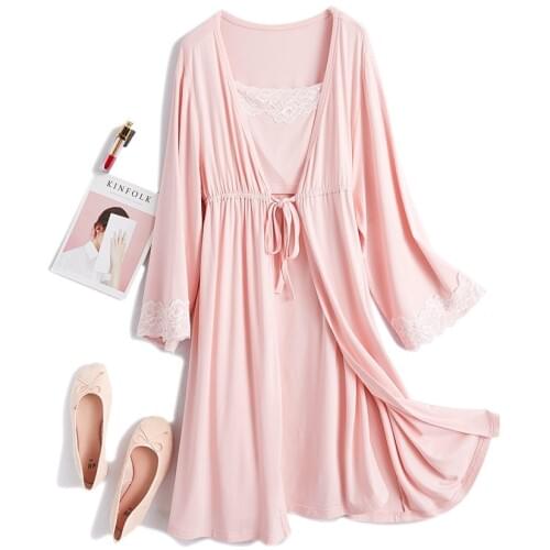New 2Pcs/Set Lace Maternity Pajamas Pregnant Women Cotton Camisole Lounge Breastfeeding Pajamas Robe nightgown Nursing Pajamas