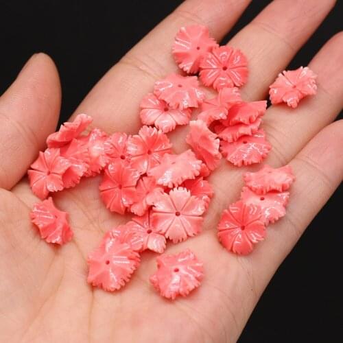 30Pcs Hot Sale Natural Pink Coral Pendant Flower-Shaped Through-Hole Beads For Jewelry Making DIY Necklace Bracelet Accessory