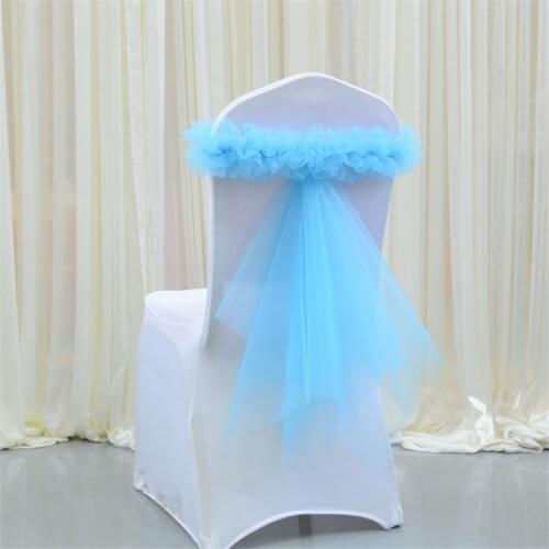 50 PCS Organza Chair Sash Ruffled Chair HOOD Chair decoration with elastic Many colors FREE SHIPPING chair bow