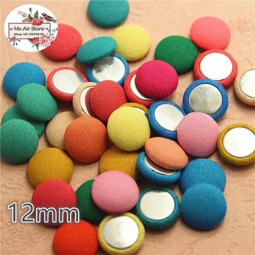 50pcs mix color Flatback Fabric Covered round Buttons Home Garden Crafts Cabochon Scrapbooking DIY 12mm