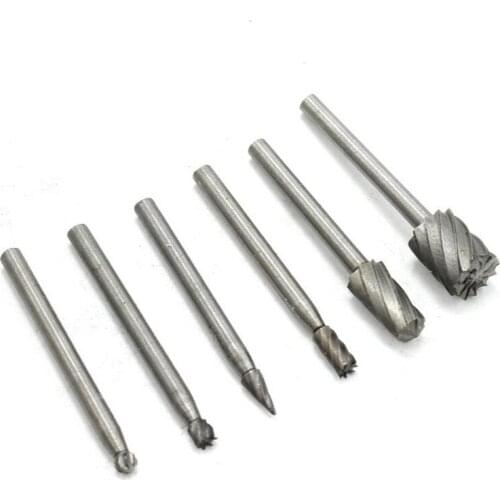 6pcs HSS Rotary Tools Wood Milling Burrs Cutter Set MultiPro Drill Special Seat Rotary Burrs Set Woodworking Carving Tools Kit