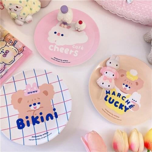 7inch cartoon Bear PVC plates for boy birthday party children happy birthday melamine plates for cake plates dinner