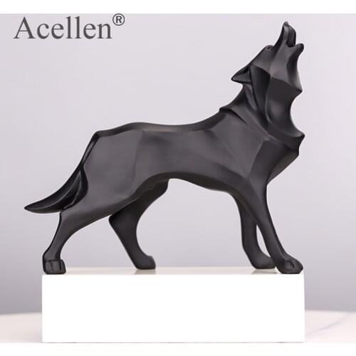 Resin Abstract Wolf Statue Geometric Animal Figurines Nordic Home Decor Sculpture Crafts Office Room Interior Decoration