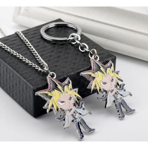 Anime Yu-Gi-Oh! Duel Monsters Yugi Muto Mutou Alloy Enamel Keychain Keyring Keyfob Key Chains Pendant Necklace Chain Accessories