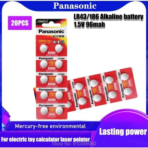 20pcs Panasonic 1.55V AG12 186 LR43 SR43 LR1142 V12GA AG 12 Button Batteries For Watch Toys Remote etc; Cell Coin Battery