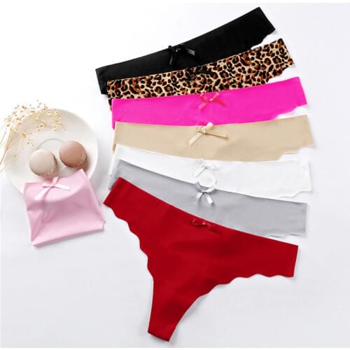 Seamless Underwear Panties Thong Sexy String Intimate Leopard Print Super Thin Ice Silk Wholesale Low-rise Underpants
