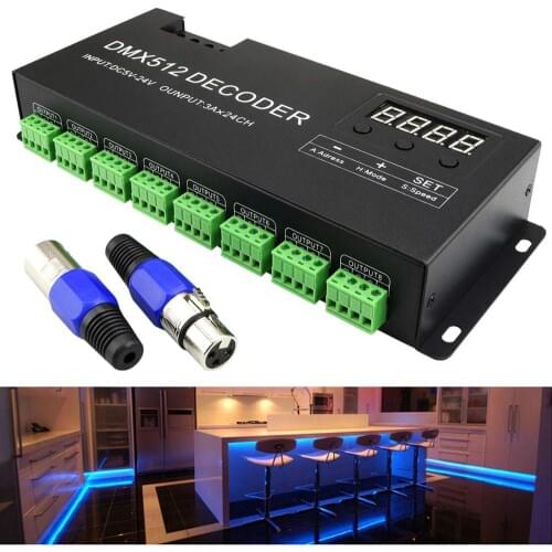 DMX 512 Decoder with Digital Display Dimming Driver RGBW 24CH LED Decoder Controller for Tape Strip Light DC5V-24V (24 Channel)