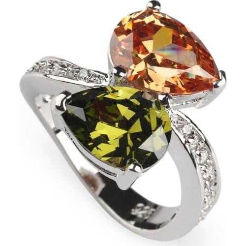 Fleure Esme Luxury Engagement Wedding Rings For Women Best Sellers Peridot Morganite Cubic Zirconia Rhodium Plated R413 size 8