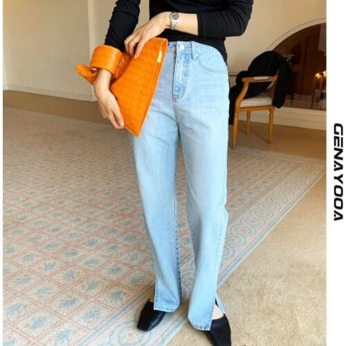 Genayooa 2021 Denim Long Jeans High Waist Jeans Women Side Split Denim Pants Female Trousers Boyfriend Jeans For Women Korean