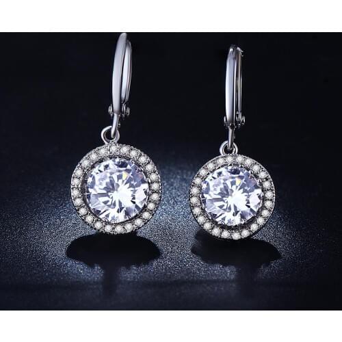 Hainon 2018 white zircon round Hoop earring Luxury jewelry for wedding gift Elegant Engagement Earring