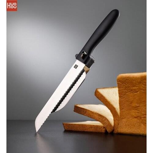 Huohou Stainess Steel Bread Knife 18CM Serrated Blade, Long-lasting Sharpness, Adjustable Slice Thickness For Breakfast Family