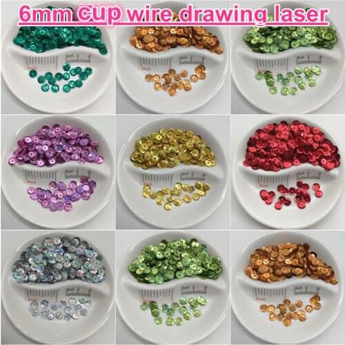 6mm Cup Round Wire Drawing Laser PVC Sequin Paillette Sewing Craft For Wedding Decoration Garment Dress Shoe Cap DIY Wholesale