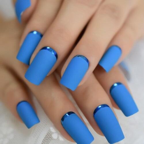 Medium Square Nail Art Tips Matte Plastic Artificial Fingernails Blue Simple New Unique False Nails For Nail Art Design