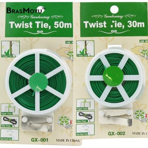 1PCS 30/50M Green Coated Plant Twist Tie Wire String DIY for Garden Support Strap Bonsai Outlet Cable With Cutter Gardening
