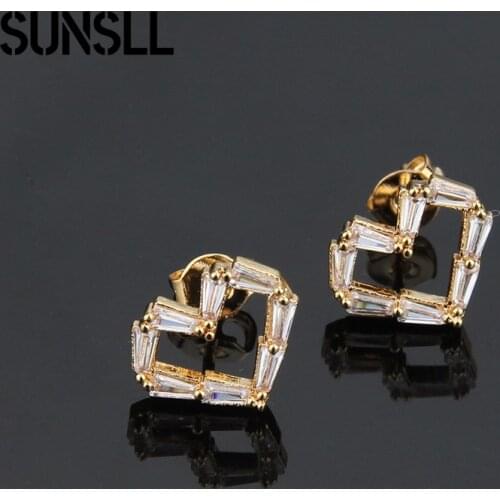 SUNSLL 1 Pair Small Earring White Zircon Heart Shape Fashion Stud Earrings For Women Wedding Party Birthday Gifts Fine Jewelry