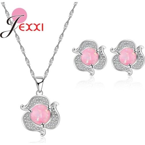 Sweet Romantic Style Multi-colored Flower Round Rhinstone 925 Sterling Silver Jewelry Sets For Lovely Woman Girls Wedding
