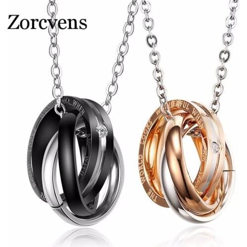 ZORCVENS Fashion Gold-Color Tricyclic Pendant Necklace for Men and Women Crystal Wedding Necklace with Word