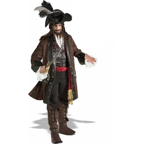 New Adult Mens Halloween Party Pirate Costumes Fancy Cosplay Dresses Outfit With shirt + vest + belt + hat + Pants + Jacke