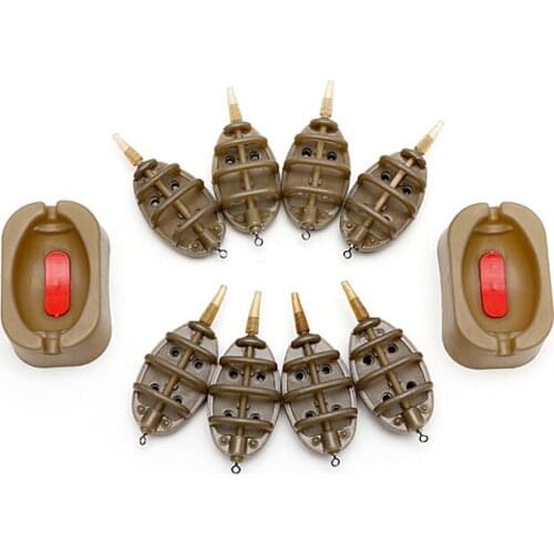 15/20/25/35g 30/40/50/60g Carp Fishing Inline Flat Method Feeder 4 Feeders Quick Release Mould Set(15/20/25/35g)