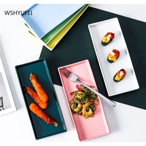 Nordic tableware rectangular household ceramic plate western sushi flat creative sushi long plate household kitchen tableware