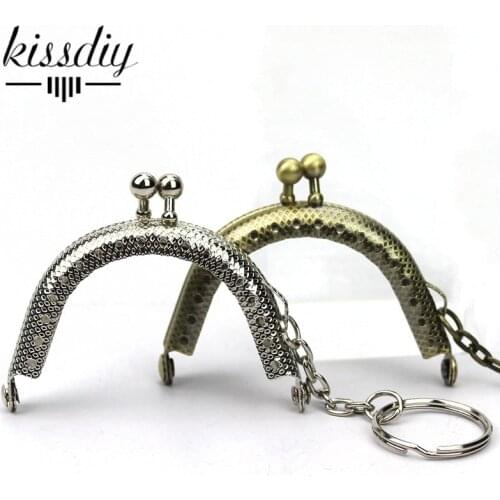 KISSDIY 20pcs 6.5cm Silver antique bronze mix Metal Purse Frame with keyring DIY KISS clasp Handle for Bag hardware aeccessory