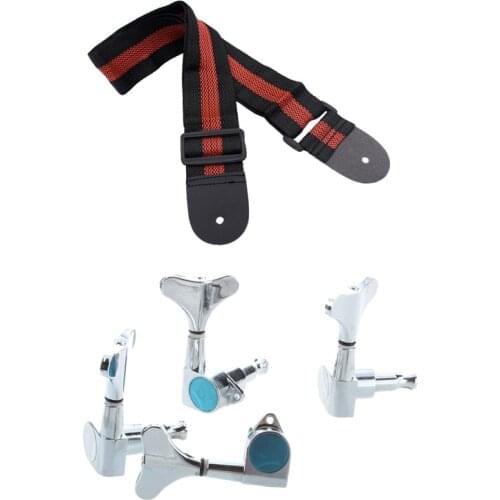 Adjustable Guitar Straps Nylon Acoustic Guitar Strap with PU Leather Tips Guitar Accessories Black + Red & Chrome Sealed Bass Tu