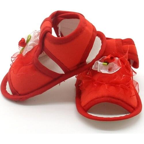 2017 New Baby Girl Lace Flowers Sandals Cotton Fabric Female Sandals Girl Summer Shoes Flowers Sandals for 0-18 M Pink White Red