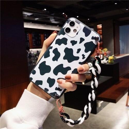 Black White Cow Print Silicone Case Wriststrap For Huawei P40 Lite E P20 P30 Pro Mate 20 30 40 Plus Hard Cover Fundas