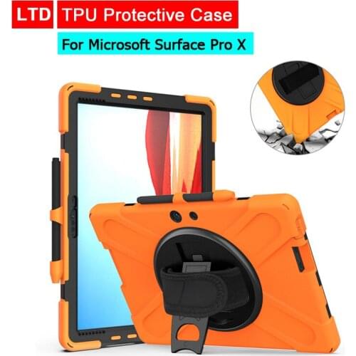 Silicone Protective Case For Microsoft Surface Pro X 4 5 6 7 Go 1 2 with Pencil Holder Hand Strap Rotation Tablet Case