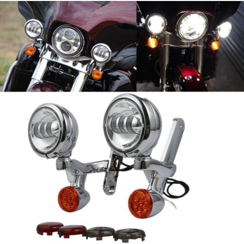 Motorcycle 4.5" LED Fog Light Passing Auxiliary Lamp & Housing Bucket For Harley Touring Electra Glide Road King FLHX FLHXXX