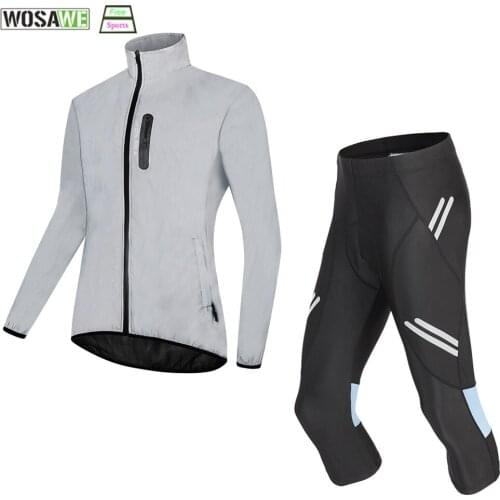 WOSAWE Cycling Sports Suit Autumn Full Reflective Jacket Night Running Windproof Rainproof Warm Windbreaker Gel Pad Pants