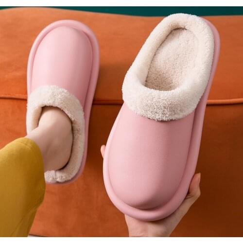 Waterproof Indoor Slippers Women Men Winter Home Floor Shoes Warm Plush Removable Insole Lovers Kitchen Working Slipper