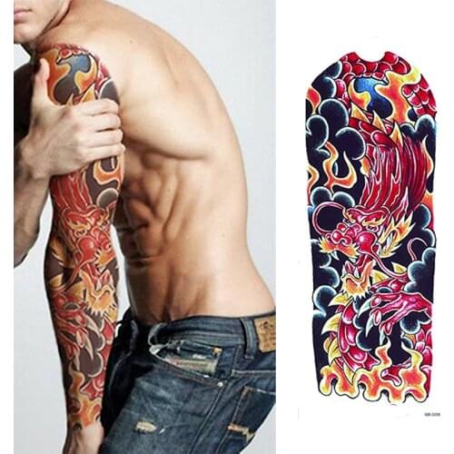 1 Piece Temporary Tattoo Sticker Dragon and Flame Full Flower Tattoo with Arm Body Art Big Large Fake Tattoo Sticker