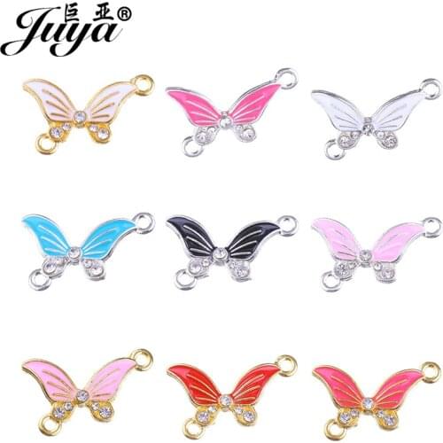 JUYA DIY Jewelry Supplies Butterfly Charms Crystal Connector for Jewelry Making Pendant Bracelet Bangles Accessories 14x23.7mm