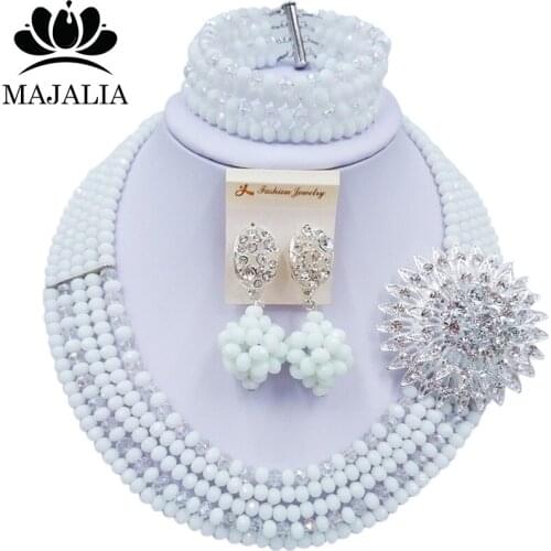 Majalia Fashion Classic Nigeria Wedding African Beads Jewelry Set White Crystal necklace Bridal Jewelry Sets 5ST0027