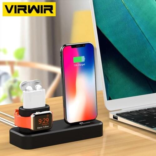 Charging Dock Station Silicone Holder For iPhone X 12 11 Pro XS For Apple Smart Watch AirPods Charger Stand With Charging Cable