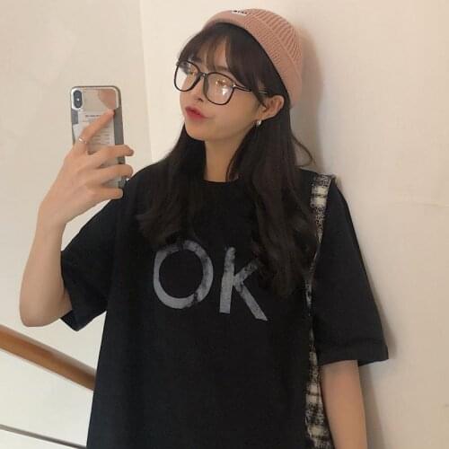 Vetement Femme 2021 Summer Clothes for Women Korean Kawaii Letter Print Half Sleeve T Shirt O-neck Chic Fashion Streetwear Y638