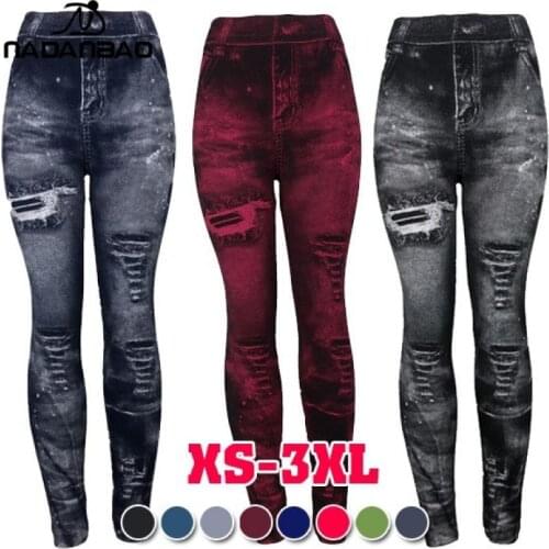 NADANBAO Oversized Womens Casula Leggings 9 Color Denim Printing Leggins Push Up Super Elastic Legging