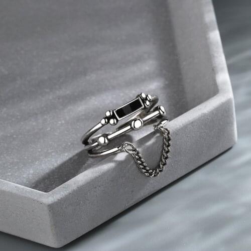 Double Retro Tassel Thai Silver Chain Rings for Women Hip Hop Street Culture Metal Style Opening Adjustable Women Ring Jewelry